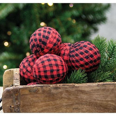 6 Set Red & Black Buffalo Check Rag Balls - The Fox Decor